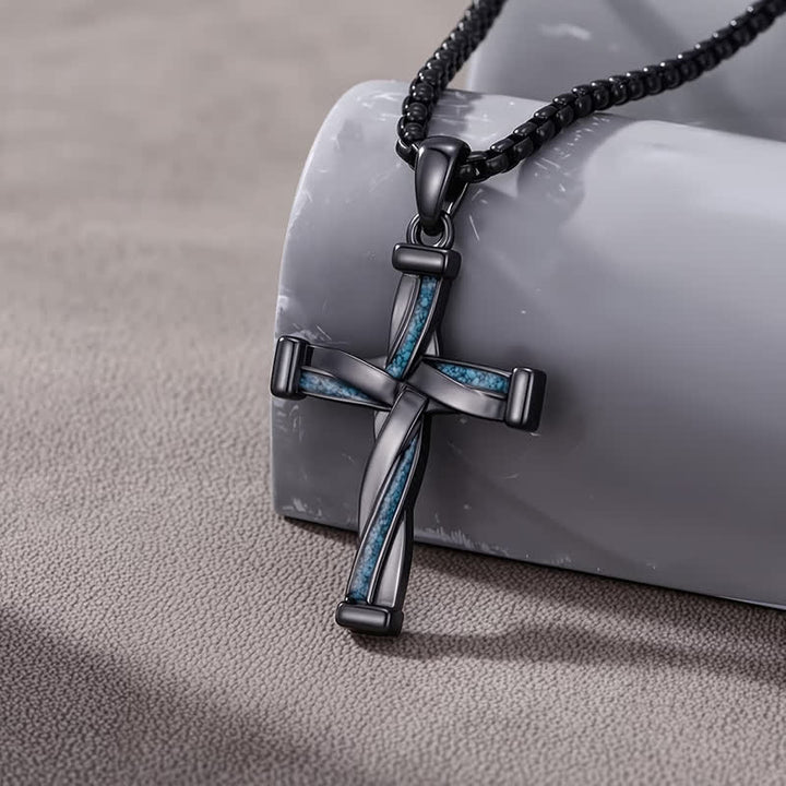 FREE Today: Curved Intertwined Zinc Alloy Cross Pendant: Symbol of Timeless Sacred Unity - Turquoise Cross - image 0