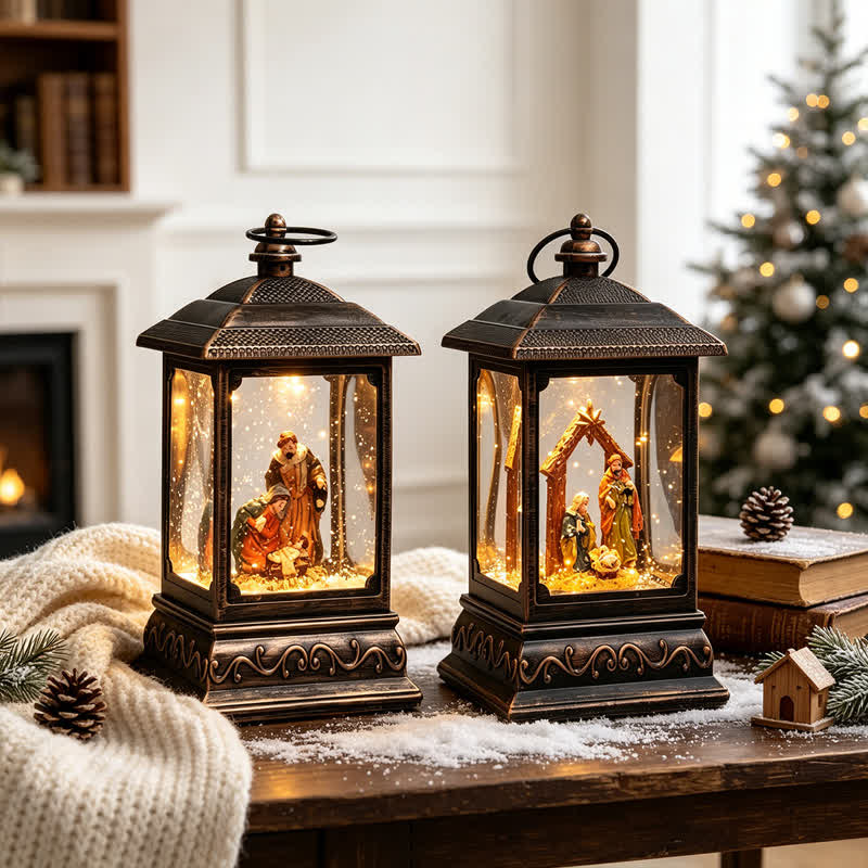 Christianartworkshop Vintage Nativity Lighted Water Lantern Tabletop Decor - image 0