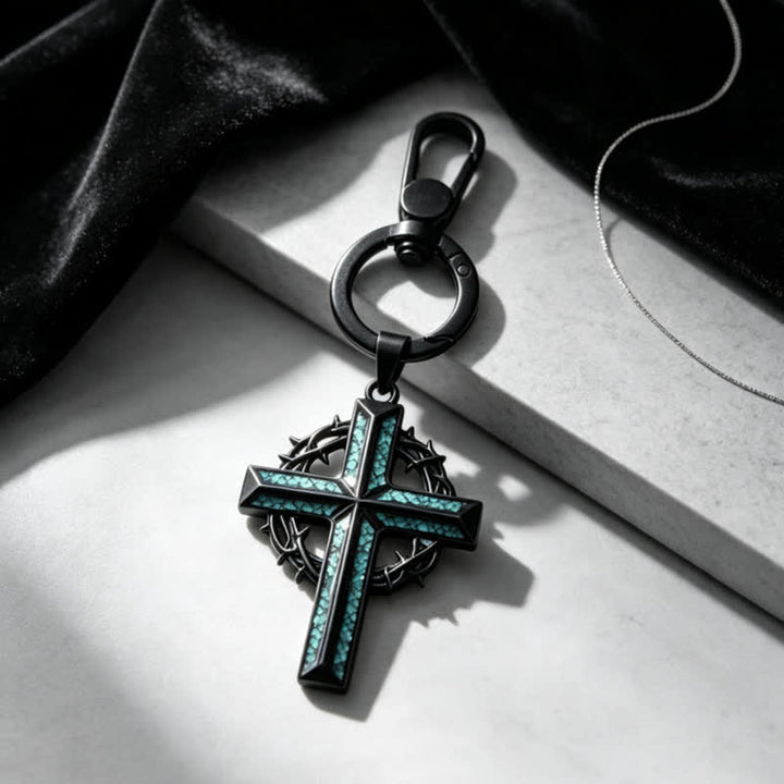 Christianartworkshop Heavy-Duty Snap Hook Turquoise Cross Keychain: Amulet of Constant Sacred Peace - Black - Cross A - image 0