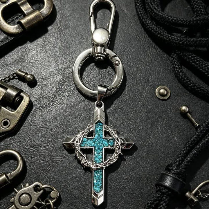 Christianartworkshop Heavy-Duty Snap Hook Turquoise Cross Keychain: Amulet of Constant Sacred Peace - Silver - Cross D - image 11
