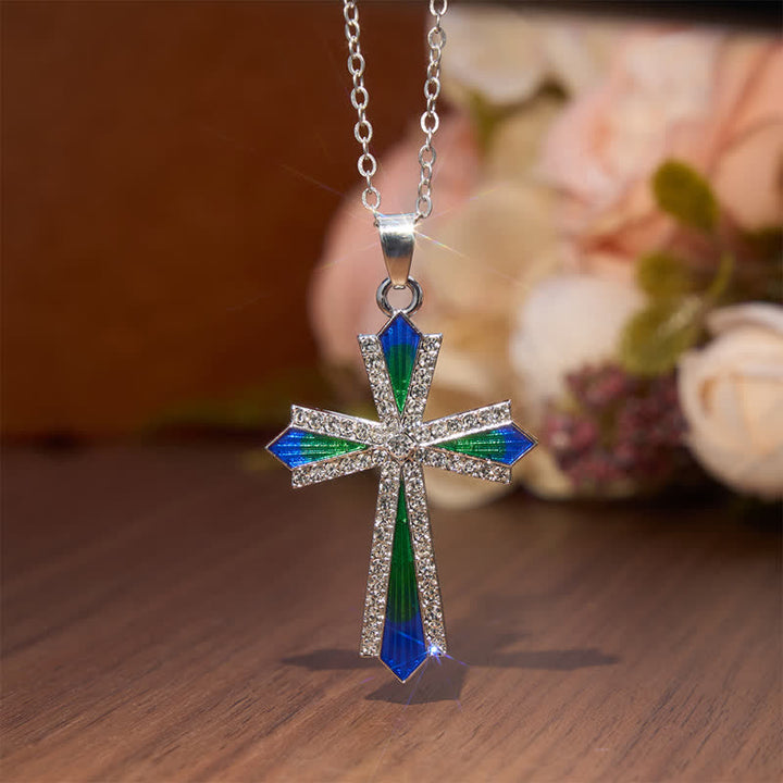 FREE Today: Iridescent Texture Rhinestone Alloy Cross Pendant Necklace - Cross - image 0