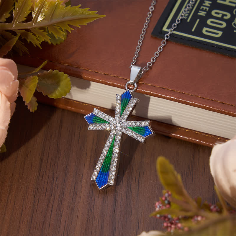 FREE Today: Iridescent Texture Rhinestone Alloy Cross Pendant Necklace - image 2