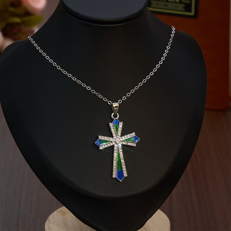 FREE Today: Iridescent Texture Rhinestone Alloy Cross Pendant Necklace - image 1