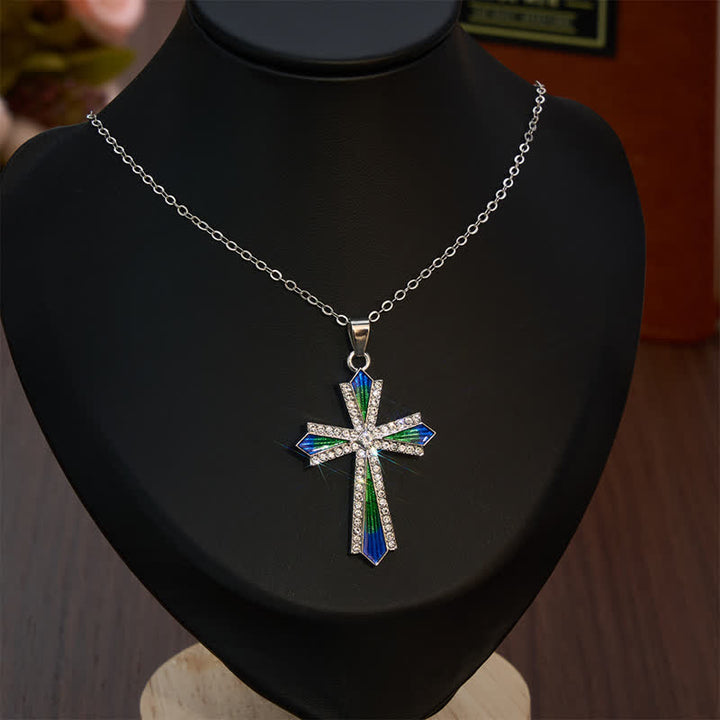 FREE Today: Iridescent Texture Rhinestone Alloy Cross Pendant Necklace - image 1