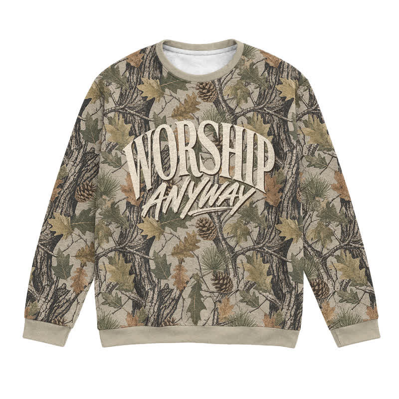 Christianartworkshop Worship Anyway Vintage Camo Beige Crewneck Sweater - 3XL - image 0