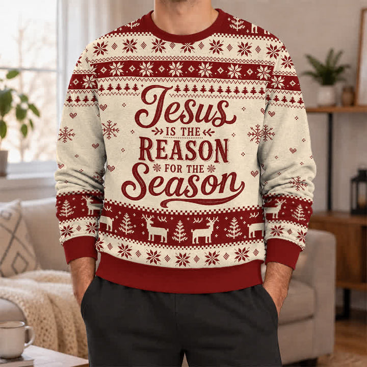 Christianartworkshop Jesus Is The Reason For The Season Festive Knit Sweater - image 2