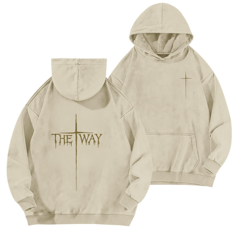 Christianartworkshop The Way Cross Front And Back Washed Hoodie - Apricot - 5XL - image 6