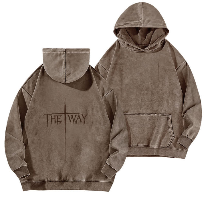 Christianartworkshop The Way Cross Front And Back Washed Hoodie - Coffee - 5XL - image 15