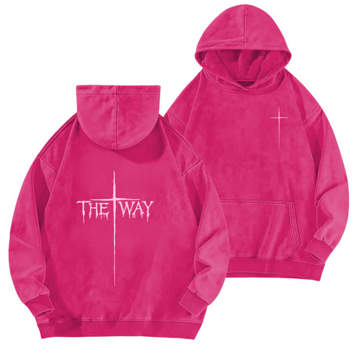 Christianartworkshop The Way Cross Front And Back Washed Hoodie - Rose - 5XL - image 9