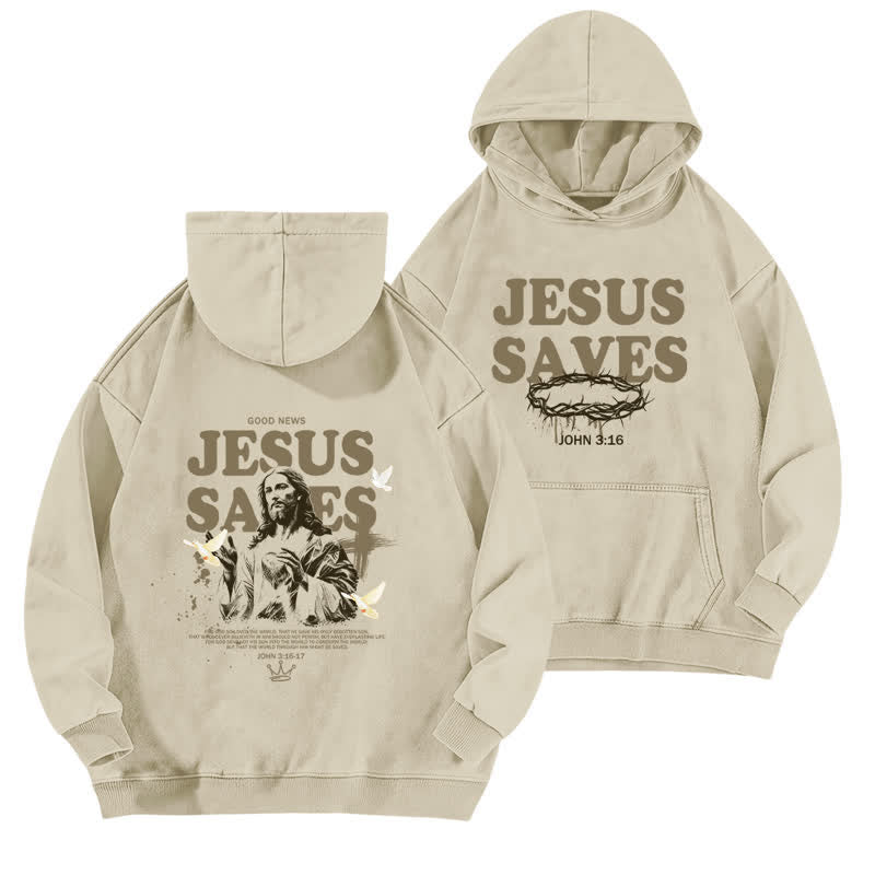 Christianartworkshop Jesus Saves John 3:16 Front And Back Washed Hoodie - Apricot - 5XL - image 6