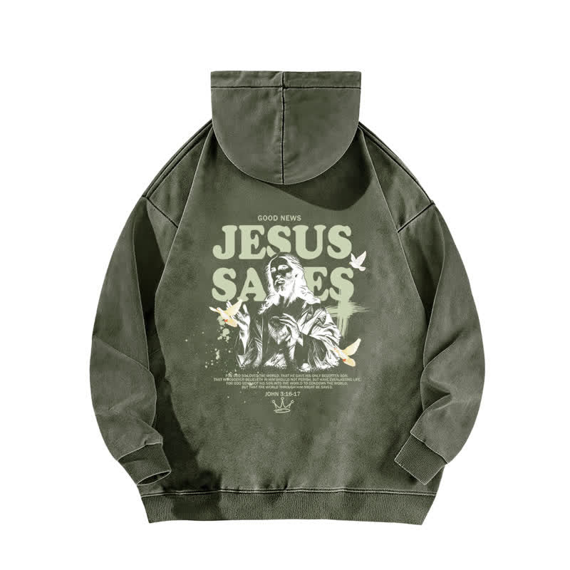 Christianartworkshop Jesus Saves John 3:16 Front And Back Washed Hoodie - image 4