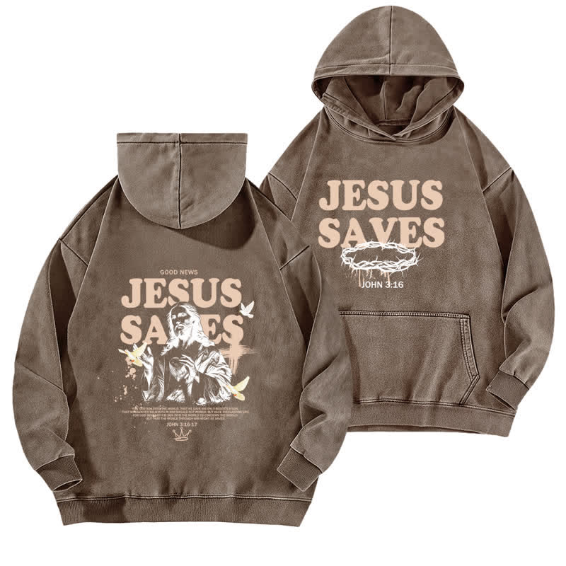 Christianartworkshop Jesus Saves John 3:16 Front And Back Washed Hoodie - Coffee - 5XL - image 12