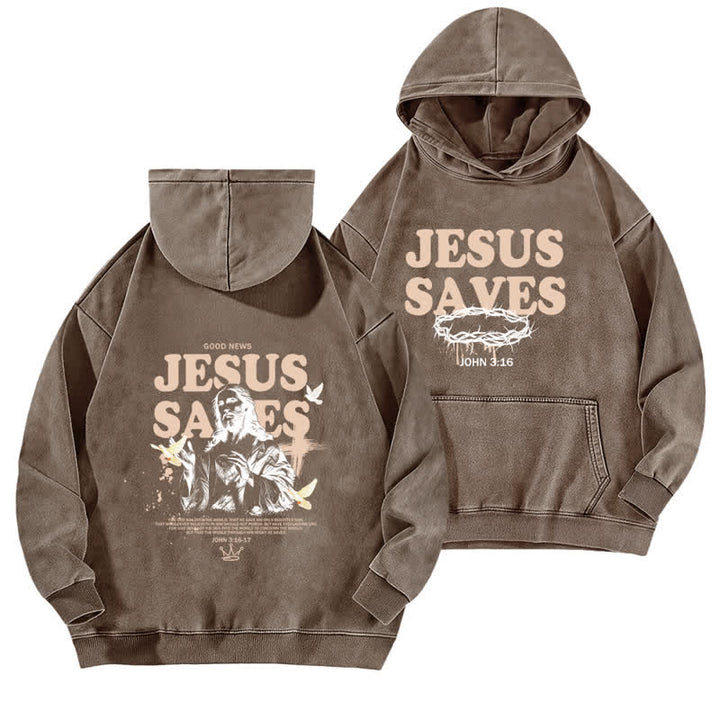 Christianartworkshop Jesus Saves John 3:16 Front And Back Washed Hoodie - Coffee - 5XL - image 12