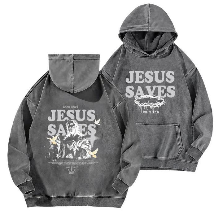 Christianartworkshop Jesus Saves John 3:16 Front And Back Washed Hoodie - Grey - 5XL - image 9