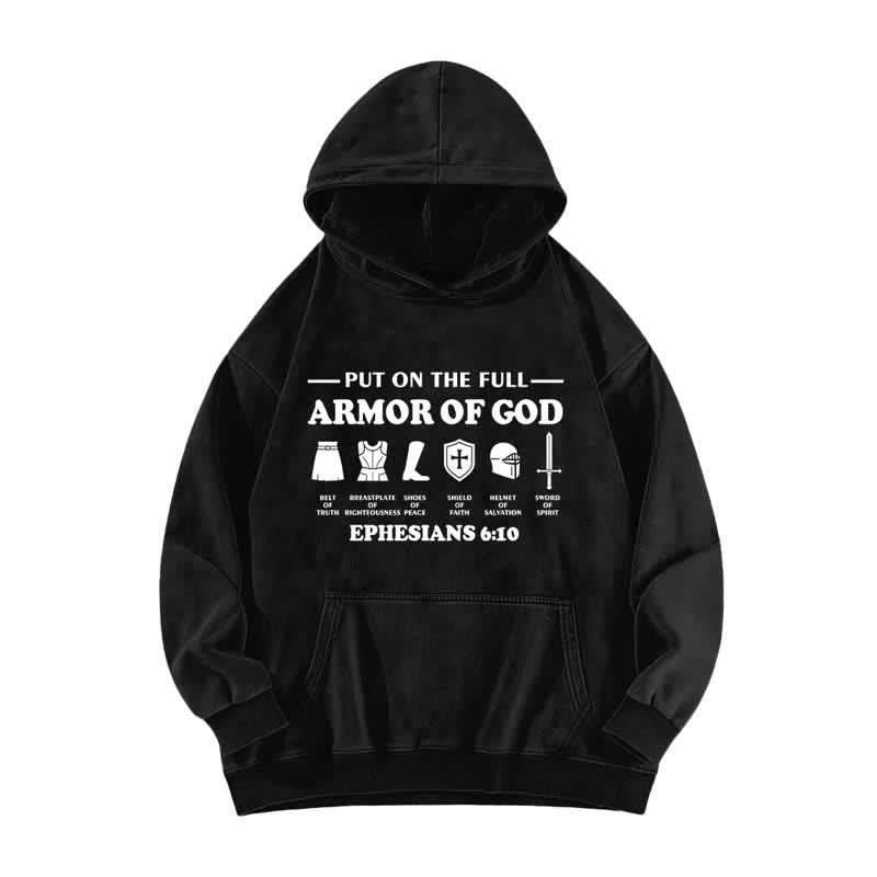 Christianartworkshop Armor Of God Ephesians 6:10 Vintage Faith Washed Hoodie - Black - 5XL - image 1