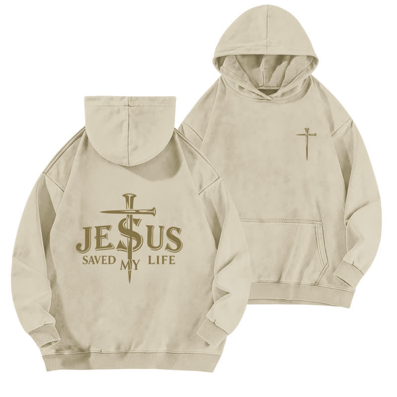 Christianartworkshop Jesus Saved My Life Vintage Cross Washed Hoodie - Apricot - 5XL - image 0