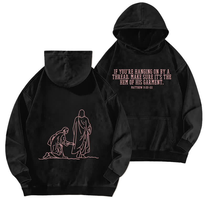 Christianartworkshop Hem Of His Garment Front And Back Washed Hoodie - Black - 5XL - image 0