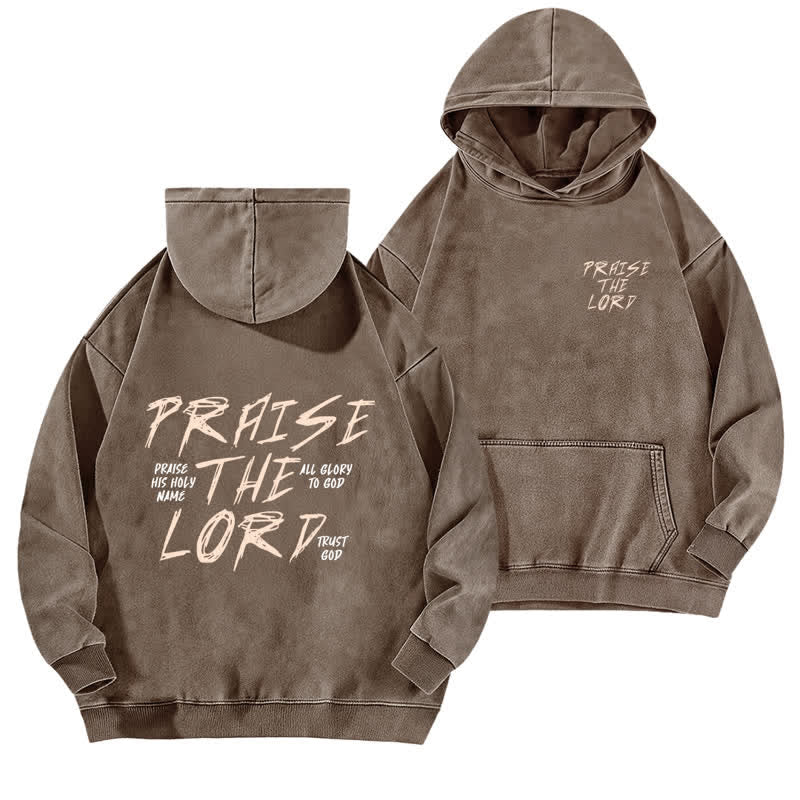 Christianartworkshop Praise The Lord Front And Back Washed Hoodie - Coffee - 5XL - image 15