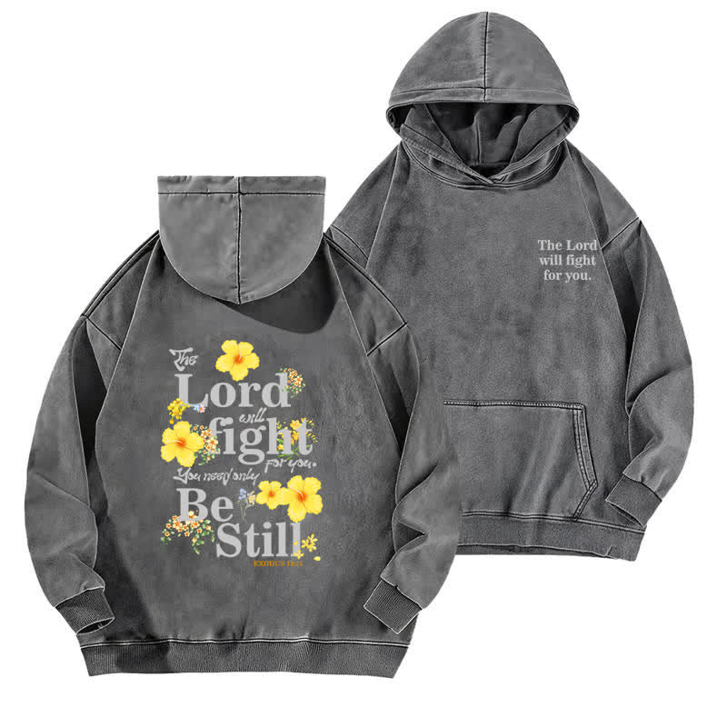 Christianartworkshop Be Still Floral Front And Back Washed Hoodie - Grey - 5XL - image 6