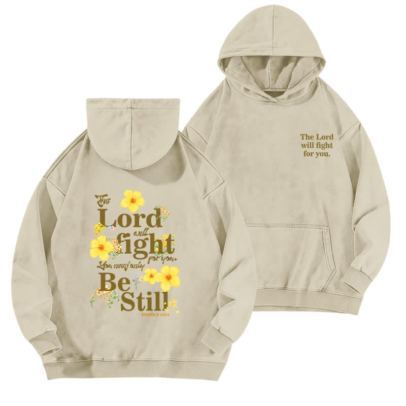 Christianartworkshop Be Still Floral Front And Back Washed Hoodie - Apricot - 5XL - image 3