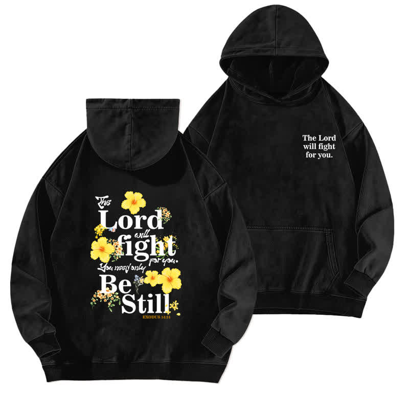 Christianartworkshop Be Still Floral Front And Back Washed Hoodie - Black - 5XL - image 0