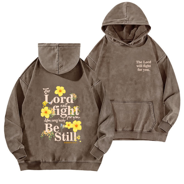 Christianartworkshop Be Still Floral Front And Back Washed Hoodie - Coffee - 5XL - image 15