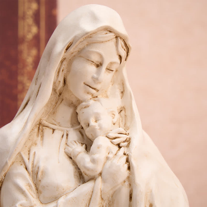 Christianartworkshop Hand-Carved Texture Our Lady Holding Child Holy Water Font - image 4