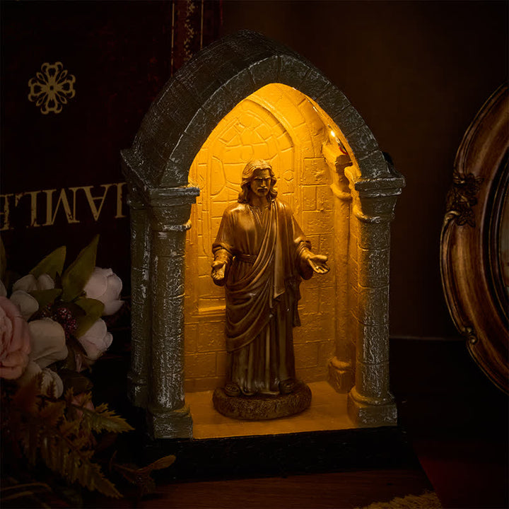 Christianartworkshop Ornate Gothic Arch Jesus Illuminated Shrine: Vessel of Sacred Peace - Jesus - image 0