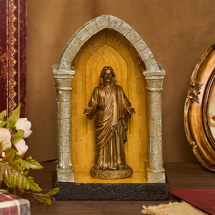 Christianartworkshop Ornate Gothic Arch Jesus Illuminated Shrine: Vessel of Sacred Peace - image 2