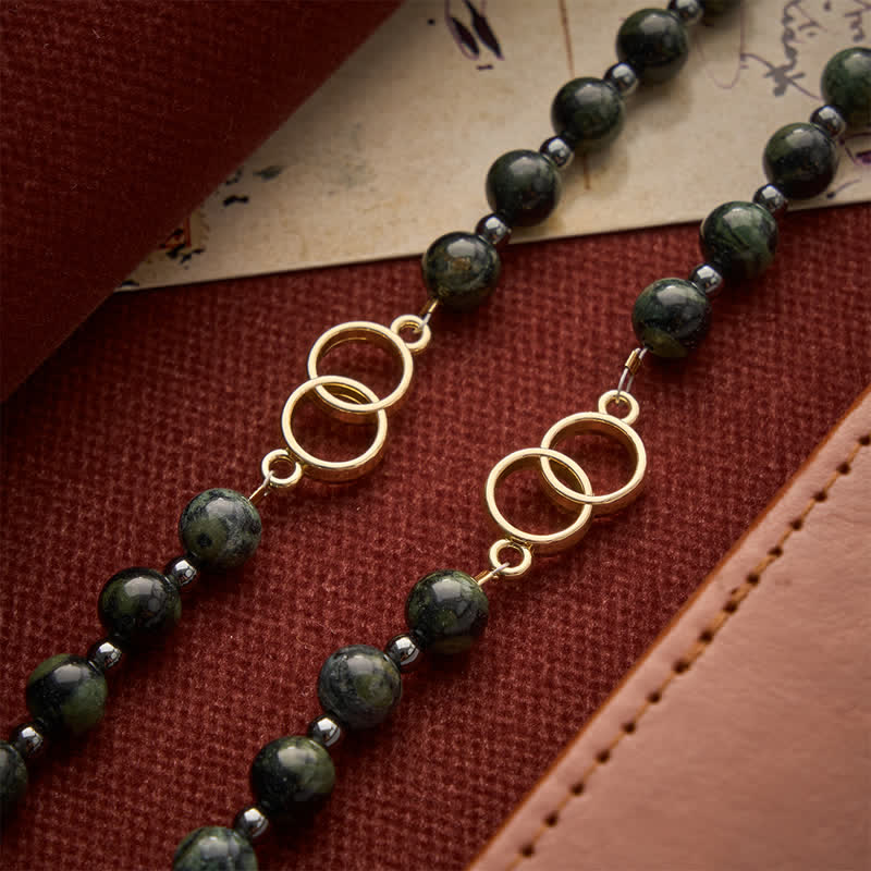 Christianartworkshop Forest Green Stone Bead Rosary with Sacred Double-Ring Links: Emblem of Marian Grace - image 6