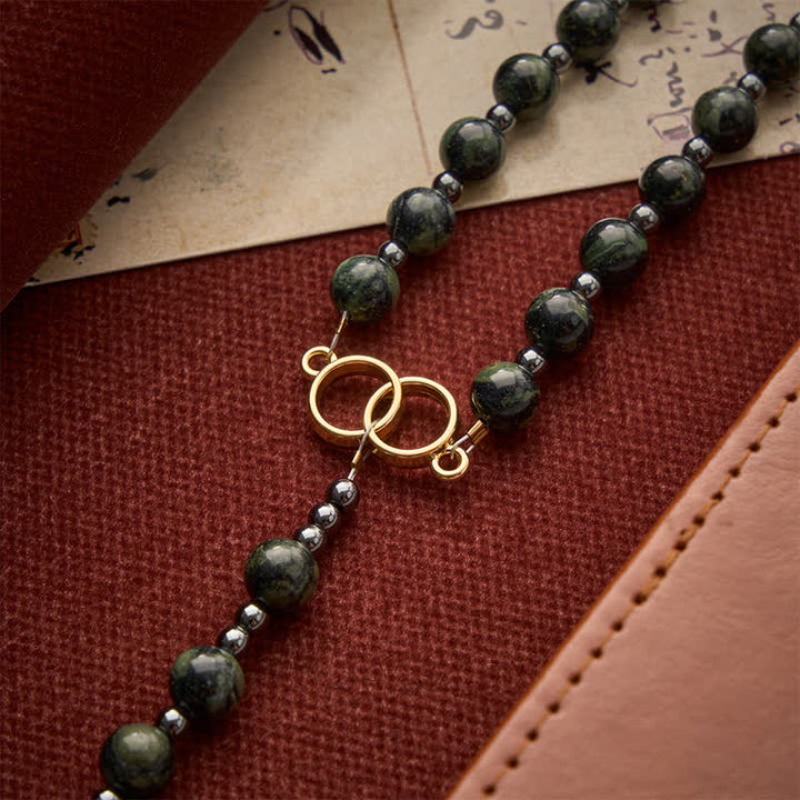 Christianartworkshop Forest Green Stone Bead Rosary with Sacred Double-Ring Links: Emblem of Marian Grace - image 7