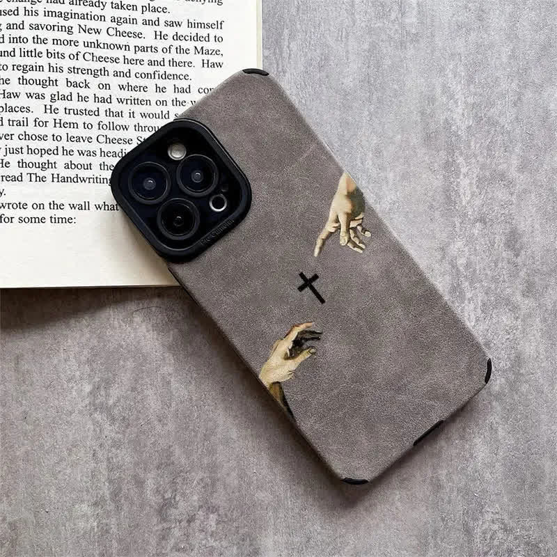 Christianartworkshop Vintage Texture Cross Creation of Adam Phone Case - Grey - iPhone17PROMAX - image 0