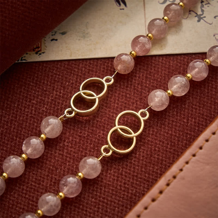 Christianartworkshop Natural Strawberry Quartz Rosary With Double Loop Links & Rose Crucifix - image 7