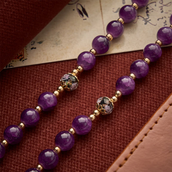 Christianartworkshop Rich Violet Glass Prayer Rosary with Floral Accent Beads & Our Lady of Aparecida Charm - image 8