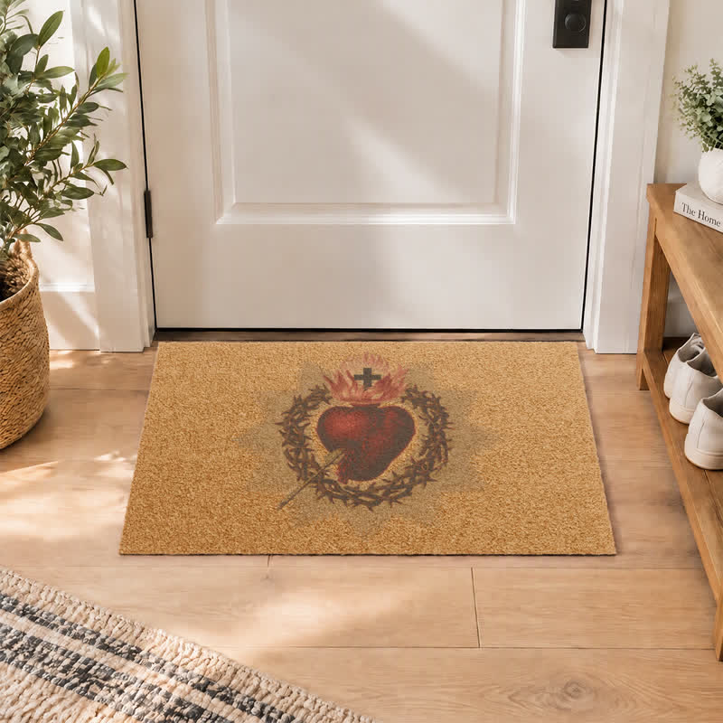 Christianartworkshop Antique Watercolor Sacred Heart Front Door Doormat - image 1