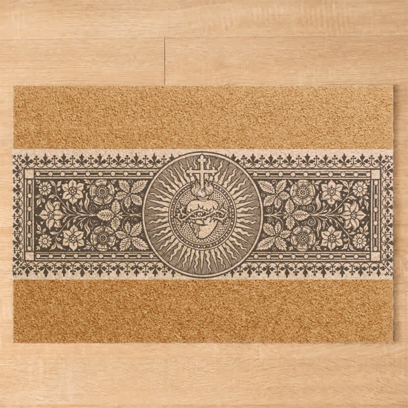 Christianartworkshop Engraved Style Sacred Heart Cross Doormat - image 3
