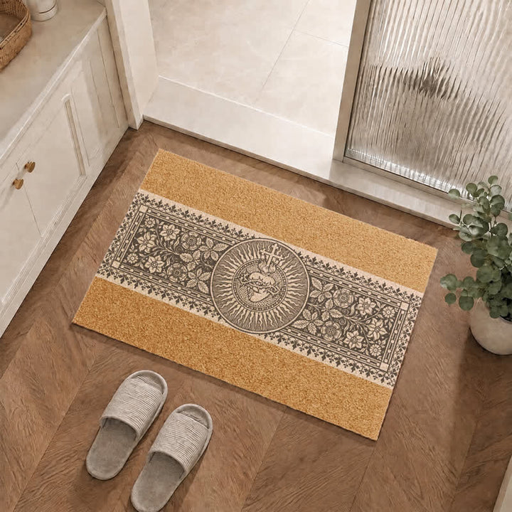 Christianartworkshop Engraved Style Sacred Heart Cross Doormat - image 0