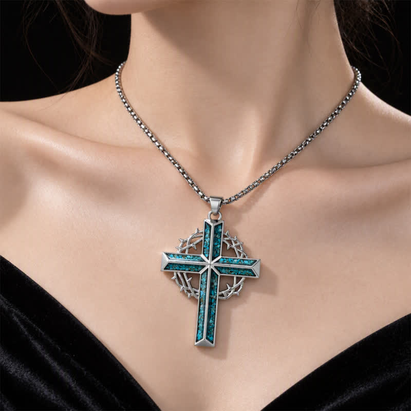 Christianartworkshop Textured Chip Stone Thorn Wreath Cross Necklace: Mark of Unwavering Hope - image 6