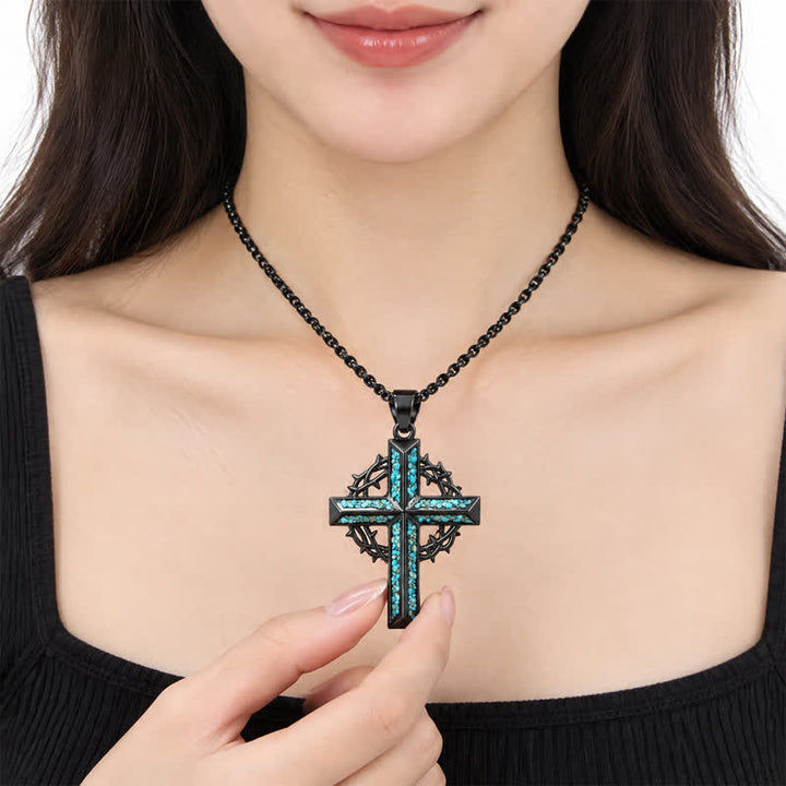 Christianartworkshop Textured Chip Stone Thorn Wreath Cross Necklace: Mark of Unwavering Hope - image 4