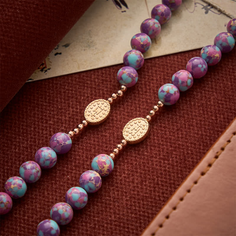 Christianartworkshop Purple Turquoise Mosaic Bead Rosary With Enamel Marian Medal: Emblem of Timeless Heavenly Mercy - image 6
