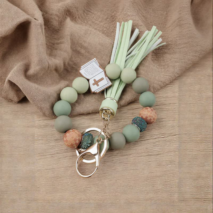 Christianartworkshop Multi-Bead Scripture Cross Silicone Keychain: Amulet of Quiet Divine Assurance - Key wristlet - Green - image 3