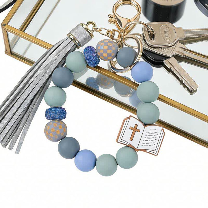 Christianartworkshop Multi-Bead Scripture Cross Silicone Keychain: Amulet of Quiet Divine Assurance - Key wristlet - Blue - image 1