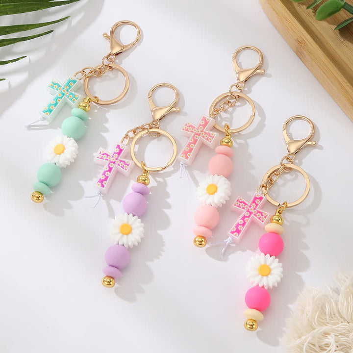Christianartworkshop Daisy Silicone Bead Cross Keychain: Emblem of Gentle Heavenly Blessing - image 0