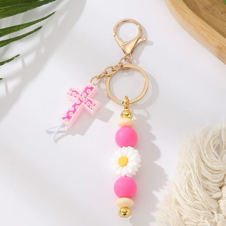 Christianartworkshop Daisy Silicone Bead Cross Keychain: Emblem of Gentle Heavenly Blessing - Rose - image 4