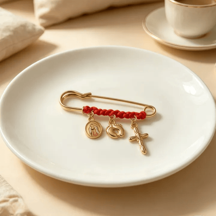Christianartworkshop Heart Charm Holy Portrait Safety Pin Brooch: Keepsake of Tender Divine Affection - Our Lady & Cross F - image 7