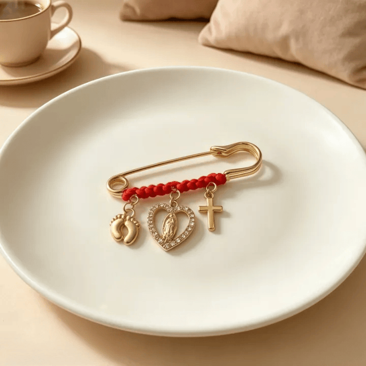 Christianartworkshop Heart Charm Holy Portrait Safety Pin Brooch: Keepsake of Tender Divine Affection - Our Lady & Cross D - image 5