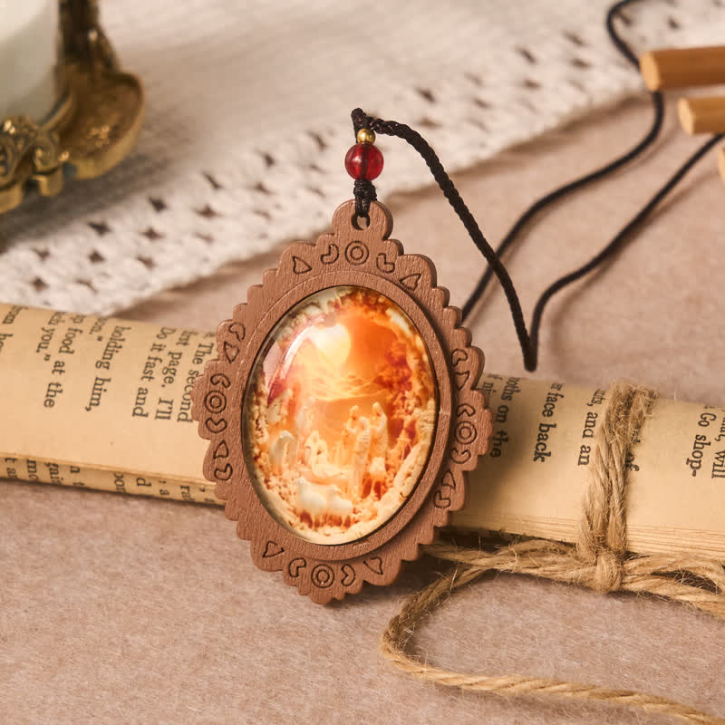 Christianartworkshop Wooden-Framed Glass Nativity Pendant Necklace: Symbol of Tender Heavenly Grace - image 3