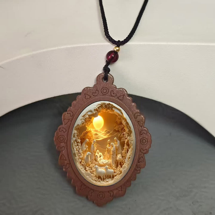 FREE Today: Wooden-Framed Glass Nativity Pendant Necklace: Symbol of Tender Heavenly Grace - Nativity - image 0
