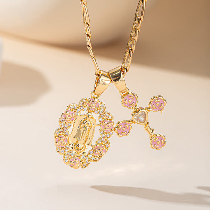 FREE Today: Rose Framed Our Lady of Guadalupe & Jeweled Cross Necklace - Pink - image 5