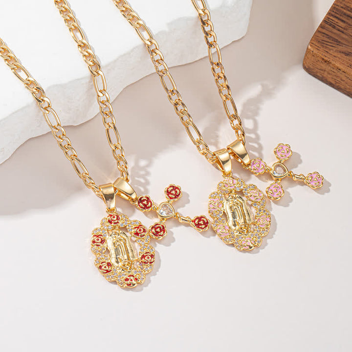 Christianartworkshop Rose Framed Our Lady of Guadalupe & Jeweled Cross Necklace - image 3